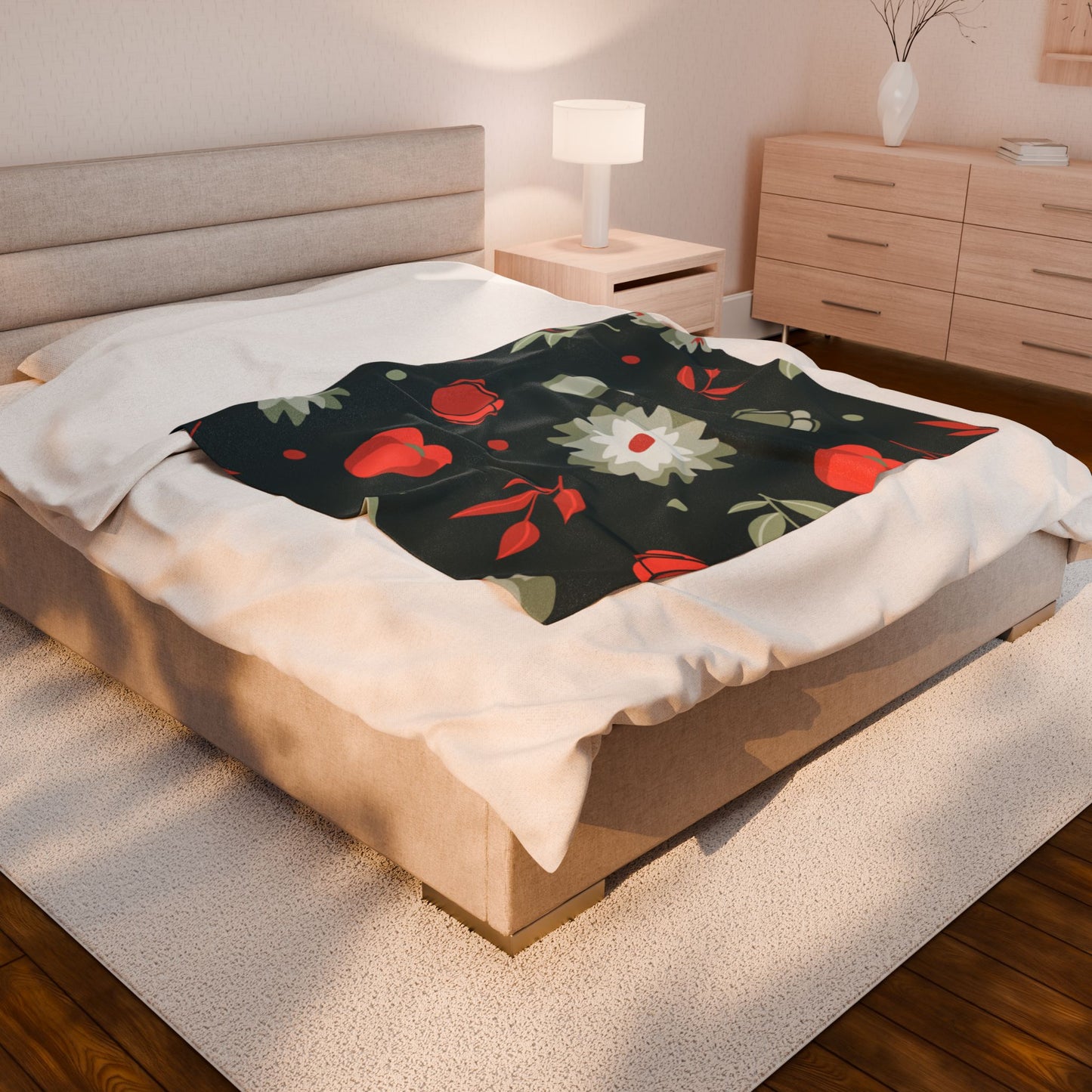 Cozy Floral Velveteen Blanket, Soft Throw for Home Decor, Gift for Her, Winter Warmth, Bedtime Comfort, Holiday Snuggle