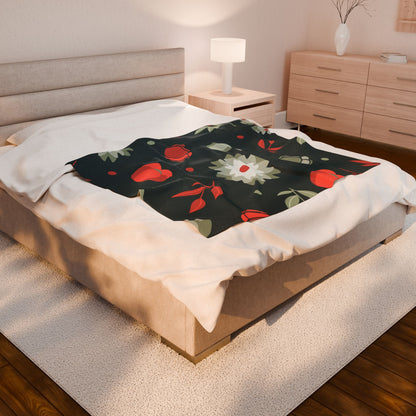 Cozy Floral Velveteen Blanket, Soft Throw for Home Decor, Gift for Her, Winter Warmth, Bedtime Comfort, Holiday Snuggle