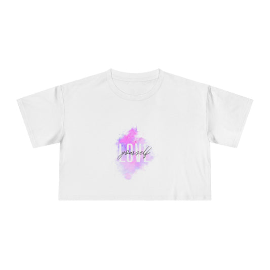 Inspirational Women's Crop Tee - 'Love Yourself' Quote, Motivational Crop Top, Casual Wear, Gift for Her, Trendy Summer Style